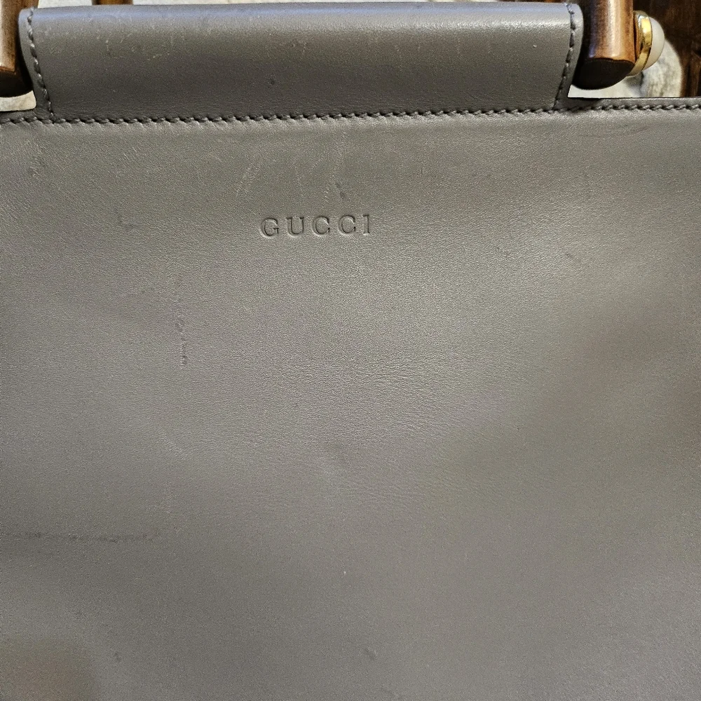 Authentic Gucci gray Leather bamboo handle 2 way bag - Picture 3 of 10